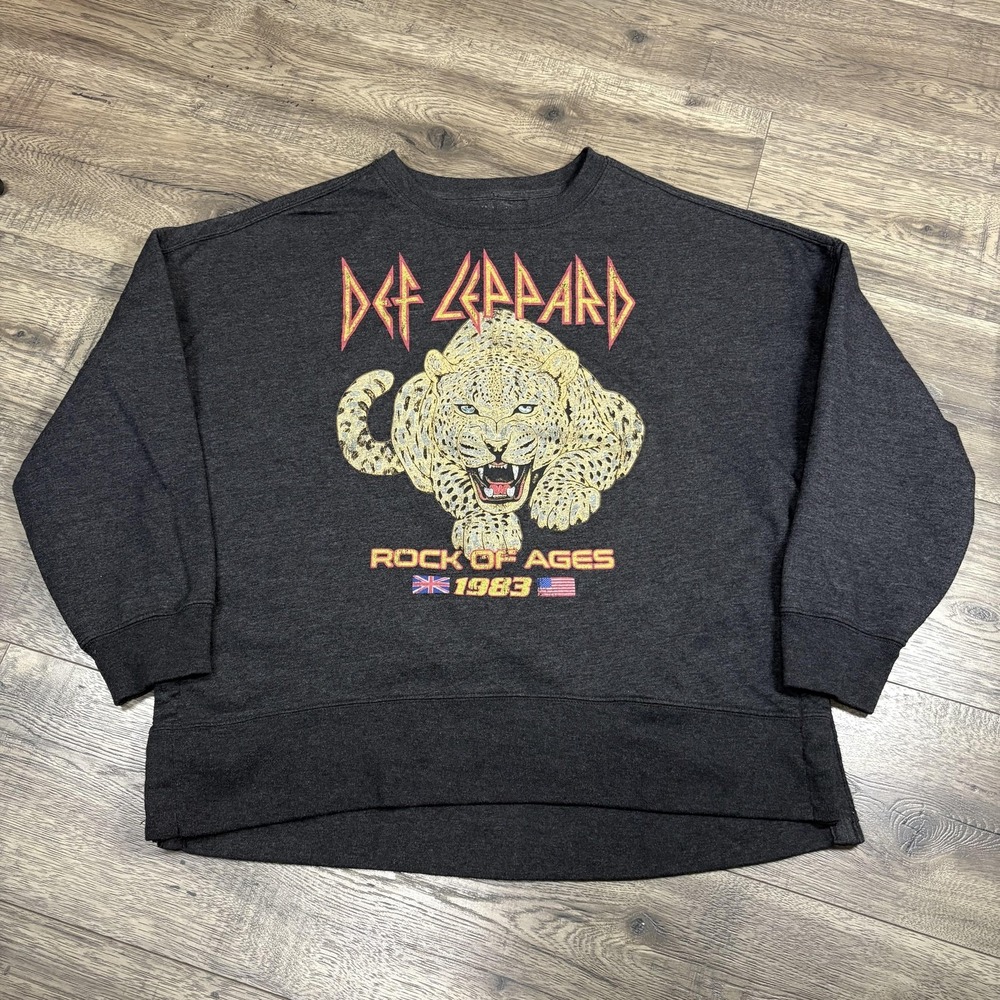 Def Leppard Sweatshirt Adult LG‎ Gray Rock Of Ages Fleece Graphic Crewneck Band